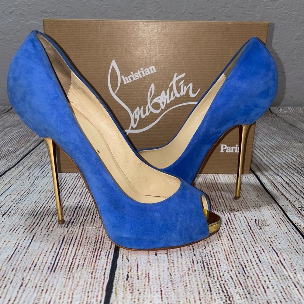 Christian Louboutin Blue and Gold Heels